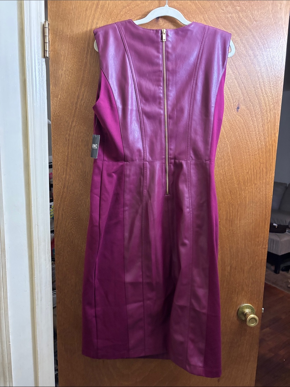 INC International Concepts Magenta Faux-Leather Midi Sheath Dress - Picture 2 of 4